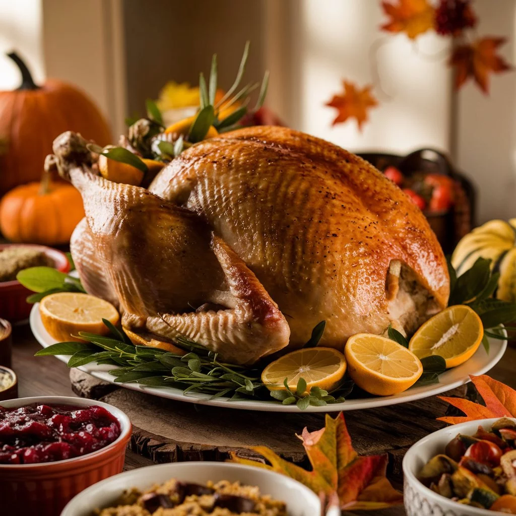 "Perfectly roasted juicy Spatchcocked turkey for a perfect Thanksgiving garnished with fresh herbs and served with traditional sides."



