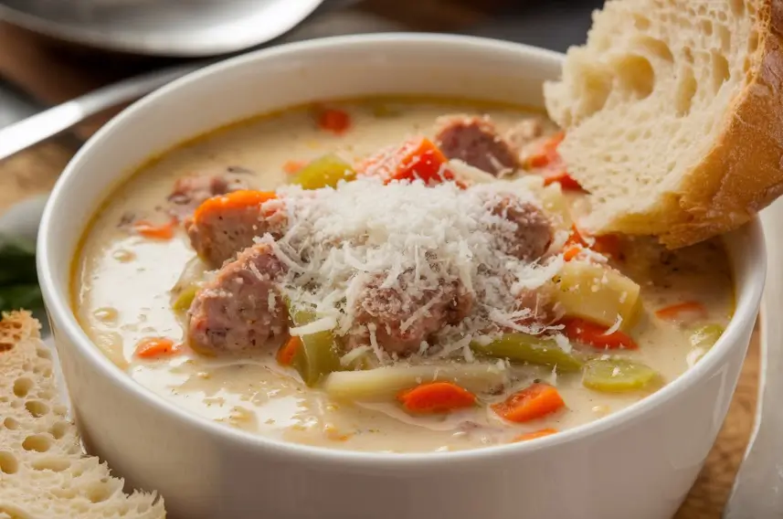  for creamy parmesan Italian sausage soup, including Italian sausage, fresh spinach, Parmesan cheese, and heavy cream."