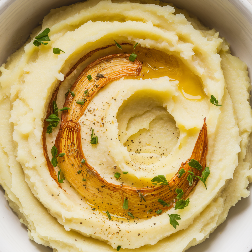 Golden-brown roasted garlic cloves on a baking sheet, ready to add a rich, savory flavor to mashed potatoes