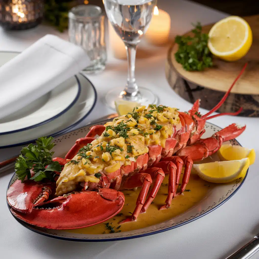 "Juicy lobster tail topped with golden garlic butter and fresh herbs on a plate, perfect for a gourmet meal."






